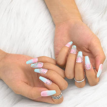 Load image into Gallery viewer, Sethexy Long Ballerina Fake Nails Pink False Nails Coffin Stick on Nails Glossy Gradient Nails with Glue 24Pcs Acrylic Art Press-on Nail Tips for Women and Girls (D)
