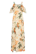 Load image into Gallery viewer, Roman Originals Women Cold Shoulder Chiffon Floral Leaf Maxi Dress - Ladies Loose Boho Bohemian Oriental Summer Evening Occasion Wedding Guests Outfits Long Dresses - Orange - Size 10
