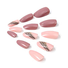 Load image into Gallery viewer, Brishow Coffin False Nails Short Fake Nails Gold Glitter Press on Nails Ballerina Acrylic Full Cover Stick on Nails 24pcs for Women and Girls (b)
