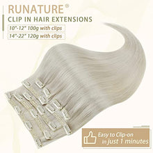 Load image into Gallery viewer, RUNATURE Blonde Clip in Hair Extensions Real Human Hair Clip in Extensions Ice Blonde Hair Extensions Clip in Real Hair Extensions 12 Inch 80 Gram
