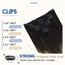 Load image into Gallery viewer, YoungSee Clip in Hair Extensions Balayage 12 Inch Hair Extensions Clip in Natural Hair Black to Dark Brown with Blonde Clip in Extensions Ombre Clip in Human Hair Extensions 7pcs 70g
