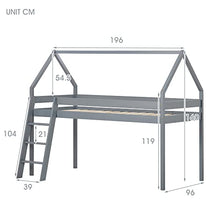 Load image into Gallery viewer, Hommdiy 3FT Treehouse Cabin Bunk Bed Loft Bed for Kids Mid-Sleeper Children Bed with Ladder 90X190CM Gray
