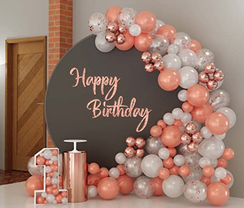Rose Gold Balloon Arch Kit – 126 Pcs – Easy to Assemble Rose Gold, White, Metallic, and Confetti Balloon Garland Kit with Accessories – Rose Gold Birthday Decorations and New Year Decorations