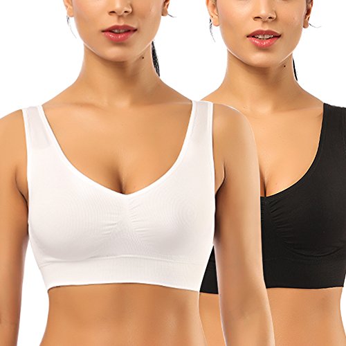 SIMIYA Comfort Bra, Womens Sports Bras Plus Size Sleep Bras for Girls in Yoga Bralette Leisure Stretch Crop Tops Vest (2 Pack (White+Black) #1, XL)