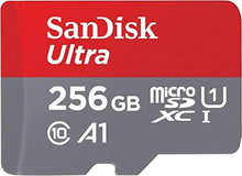 Load image into Gallery viewer, SanDisk Ultra 256GB microSDXC Memory Card + SD Adapter with A1 App Performance Up to 120 MB/s, Class 10, U1, Red/Grey
