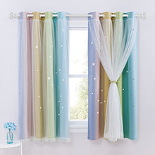 Load image into Gallery viewer, NICETOWN Kids Blackout Curtains - Colourful Cut Out Stars Blackout Panels Thermal Eyelet Curtains with White Sheer for Baby&#39;s Room/Bedroom/Nursery, 2 PCs, 52 x 63-inch, Rainbow
