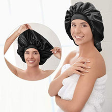 Load image into Gallery viewer, 2PCS Large Satin Bonnet, Raibaubl Silk Bonnet With Elastic Soft Band, Big sleep cap For Women Hair Care, Jumbo Bonnet For Braids Natural Long Hair, Curly Hair (Black+Black)
