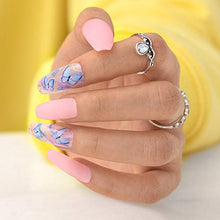 Load image into Gallery viewer, Sethexy Long Matte Ballerina False Nail Blue Butterfly Coffin Fake Nails Pink 24Pcs Acrylic Art Press on Nail Tips for Women and Girls

