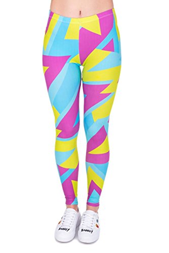 Kukubird Printed Patterns Women's Yoga Leggings Gym Fitness Running Pilates Tights Skinny Pants Size 6-10 Stretchable-Neon Sport