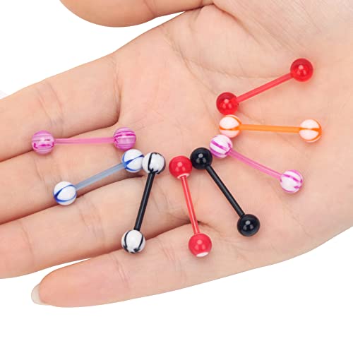 Piercing Per Lingua In Acciaio E Acrilico - 5 Pezzi Colorati - 14G - Foto 4