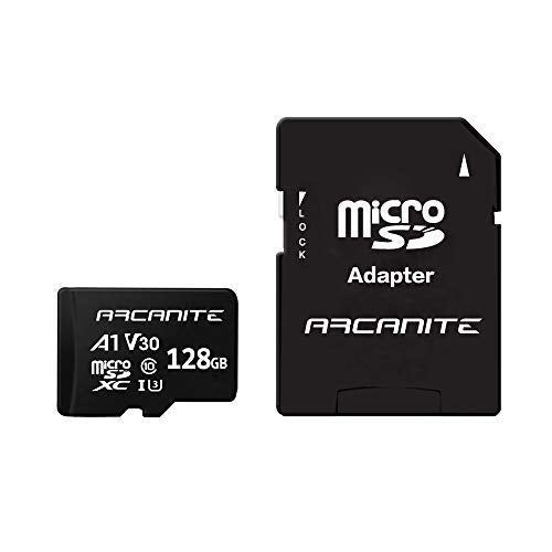 ARCANITE 128GB microSDXC Memory Card with Adapter - A1, UHS-I U3, V30, 4K, C10, Micro SD, Optimal read speeds up to 90 MB/s