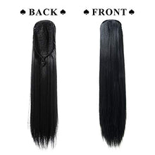 Load image into Gallery viewer, 2 Pieces 24 inches Long Black Straight and Wavy Ponytail Hair Extension Drawstring Ponytail Extensions Synthetic Ponytail Hair Extensions Hairpiece for Women

