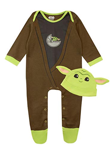 Star Wars Baby Boys Sleepsuit and Hat Set The Mandalorian Baby Yoda Multicolured 0-3 Months