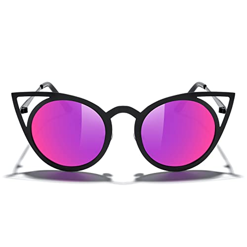 MERRY'S Cat Eye Sunglasses for round faces Round Metal Cut-Out Flash Mirror Lens Metal Frame Sun glasses S8064 (Red, 50)