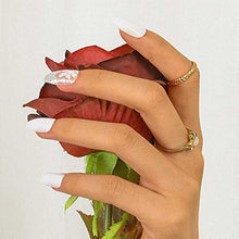 Load image into Gallery viewer, Sethexy Medium White Fake Nails Ballerina Glitter Stick on Nails Glossy Coffin False Nails Snow Nails with Glue 24Pcs Acrylic Art Press-on Nail Tips for Women and Girls
