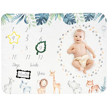Load image into Gallery viewer, Taobeibei Baby Gift Monthly Milestone Blanket, Growth Tracking Mat of Baby, Soft Baby Flannel Blankets for Pictures, for Gifts, Jungle Safari Theme BoyGirl 130x100cm 300 Gram Weight（Jungle Animal）…
