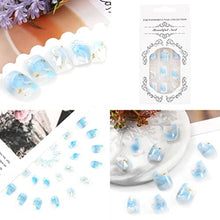 Load image into Gallery viewer, Sethexy Short Square Fake Nails Blue False Nails White Stick on Nails Glossy Nails with Glue 24Pcs Acrylic Art Press-on Nail Tips for Women and Girls
