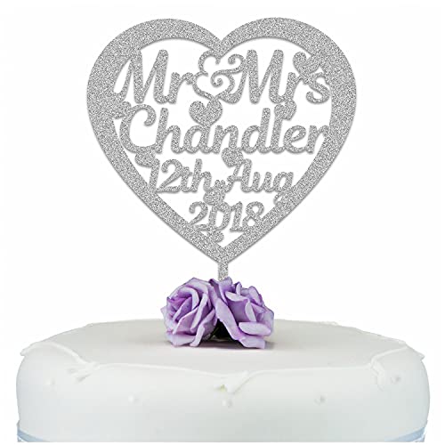 PERSONALISED Wedding/Anniversary Cake Topper - Personalise with ANY SURNAME - Food Safe Acrylic Cake Decoration - Mr And Mrs NAME - Made from Strong 3mm Coloured Acrylic - Different Colours to Choose