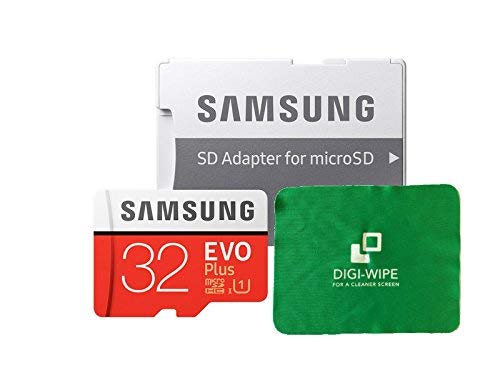 Micro-SD Evo Plus Memory Card for Samsung Galaxy J1, J2, J3, J5 & Galaxy J7 Mobile Phone - Includes Digi Wipe Microfibre Cleaning Cloth (32GB)