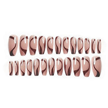 Load image into Gallery viewer, Handcess Coffin Glossy False Nails Brown Line Fake Nails Long Nude Press on Nails Ballerina Acrylic Stick on Nails 24pcs for Women and Girls
