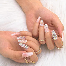 Load image into Gallery viewer, Sethexy Long Coffin Fake Nails Crystal False Nails Glitter Ballerina Stick on Nails Glossy Nails with Glue 24Pcs Acrylic Art Press-on Nail Tips for Women and Girls (E)
