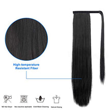Load image into Gallery viewer, JessLab Long Straight Ponytail Extension and Drawstring Ponytail, 28 Inch Heat Resistant Thick Natural Wrap Around Hairpiece Ponytail Wrap Pony Wig with Magic Paste for Women Girl, Black

