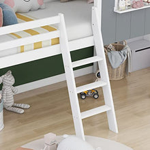 Load image into Gallery viewer, WEALTHGIRL Wooden Bed, Cabin Loft Bed Frame, Pine Wood Frame, Mid-Sleeper with Treehouse Canopy &amp; Ladder, Central Ladder, Shaped with Space-Saving Design for Bedroom Home
