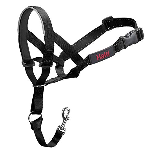 HALTI Headcollar Size 3 Black, UK Bestselling Dog Head Harness to Stop Pulling on the Lead, Easy to Use, Padded Nose Band, Adjustable & Reflective, Professional Anti-Pull Training Aid for Medium Dogs