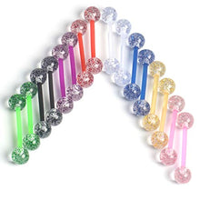 Load image into Gallery viewer, CrazyPiercing 8Pair Flexible Glitter Acrylic Tongue Ring Retainer or Nipple Ring 14G Bar Length 16mm Multicolor
