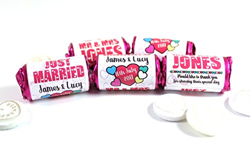 Personalised Mini Love Hearts Favours Just Married for Guests Table Favours. Each roll Contains 7 indivudual Sweets Suitable for Vegetarians (60)