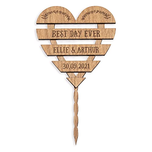 Personalised Wedding | Anniversary wooden cake topper - Personalise with surname and date - Mr and Mrs Cake decoration – rustic heart wood toppers