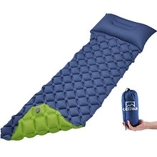 Load image into Gallery viewer, GEEDIAR Inflatable Sleeping Mat Ultralight Camping Mattress with Pillow, Waterproof Double-Sided Color Sleeping Pad, Folding Inflating Single Bed Portable Air Pad for Trekking Backpacking (Blue+Green)
