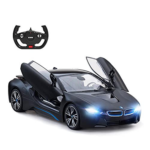 RASTAR BMW i8 Model Car, 1:14 BMW Remote Control Car, BMW i8 Toy for Kids, Open Doors by RC/Working Lights - Mattblack