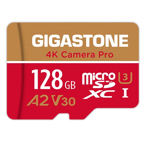 Gigastone Micro SD Card 128GB with SD Adapter + Mini-case, 4K Camera Pro, 4K UHD Video Recording, GoPro SD card Action Camera Compatible, R/W up to 100/50MB/s, MicroSDXC UHS-I A2 V30 U3 Class 10