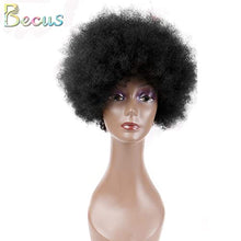 Load image into Gallery viewer, Becus Short Afro Wigs For Black Women Brazilian Human Hair Kinky Curly Wig Afro Puff Wigs For Black Women Natural Black (8 Inches Fluffy Tight Curls)
