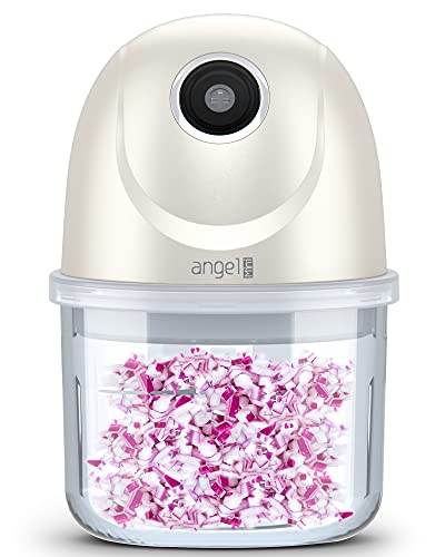 Electric Mini Vegetable Chopper, Mini angel 200ml Portable Garlic Rechargeable Chopper with 3 Sharp Blades Grinder Chopped in 3S Cordless for Onions,Fruits,Nuts,Meat,Baby Food