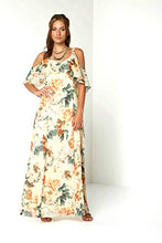 Load image into Gallery viewer, Roman Originals Women Cold Shoulder Chiffon Floral Leaf Maxi Dress - Ladies Loose Boho Bohemian Oriental Summer Evening Occasion Wedding Guests Outfits Long Dresses - Orange - Size 10

