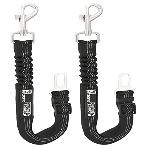 2 Pack Premium Car Seat Belt for Dogs Cats Pets, Adjustable Safety Heavy Duty Elastic Lead Harness for Cars with Elastic Nylon Bungee Buffer (Black)