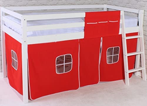 ALIDAM Mid Sleeper Cabin Bed Mid Sleeper Bed,Cabin Bed Mid Sleeper loft Bunk with Tent RED White Frame 2FT 6