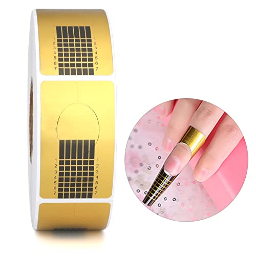 500PCS Nail Art Forms Sticker, Extension Guide Self-adhesive Tips for Acrylic UV Gel Nail Art (Gold 2)