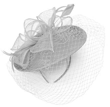 Load image into Gallery viewer, Caprilite Saucer Sinamay Headband Fascinator Wedding Ascot Hat Hatinator Birdcage Veil[Silver]
