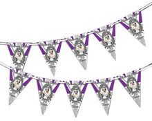 Load image into Gallery viewer, Queen Platinum Jubilee - Purple Union Jack - Silver Text 70 Years - Full Flag Patriotic UK United Kingdom Themed Bunting Banner 15 Triangle flags National Royal decoration by PARTY DECOR
