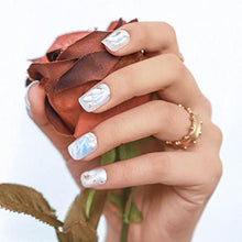 Load image into Gallery viewer, Sethexy Short Square Fake Nails Blue False Nails White Stick on Nails Glossy Nails with Glue 24Pcs Acrylic Art Press-on Nail Tips for Women and Girls
