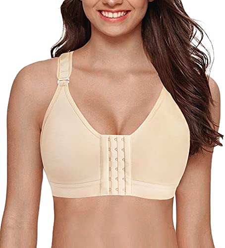 YIANNA Post Surgery Bra Front Fastening Sports Bras Post Surgical Mastectomy Bralettes for Women Beige, 128 Size M