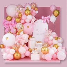 Load image into Gallery viewer, PartyWoo Pink and Gold Balloons, 140 pcs Pink Balloon Garland, White Metallic Gold Pale Orange Balloons for Baby Shower Girls, Baptism, Pastel Pink Birthday Decorations Women Party, 18in 12in 10in 5in
