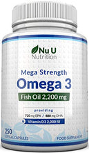 Load image into Gallery viewer, Omega 3 Fish Oil 2000mg Plus Vitamin D3 2000IU – 250 Capsules Over 4 Months Supply – 720mg EPA &amp; 480mg DHA per Serving High Strength 1100mg Fish Oil per Capsule
