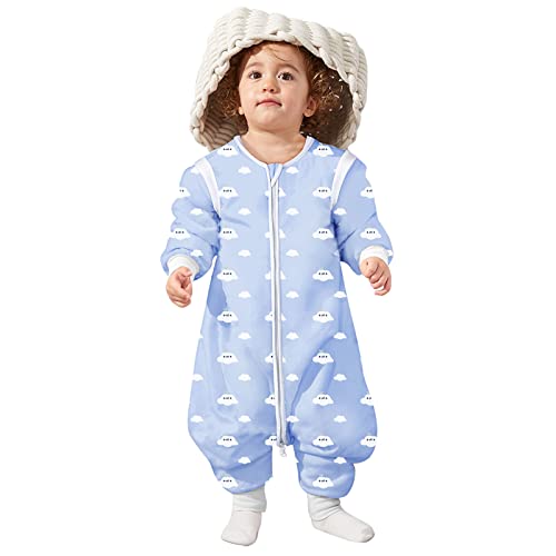 Lictin Baby Sleeping Bag 2.0TOG - Baby Sleep Sack Split Leg with Removable Sleeves Blue Sky and White Clouds Pattern for Infant Toddler from 75 to 95 cm 2.0 Tog Organic (Light Blue)