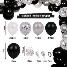 Load image into Gallery viewer, Balloon Arch Garland Maker Kit, 100PCS Black White Silver Balloons for Boys, Girls Birthday Decorations, with Silver Palm Leaf, for Baby Shower, NYE, Wedding, Graduation Party
