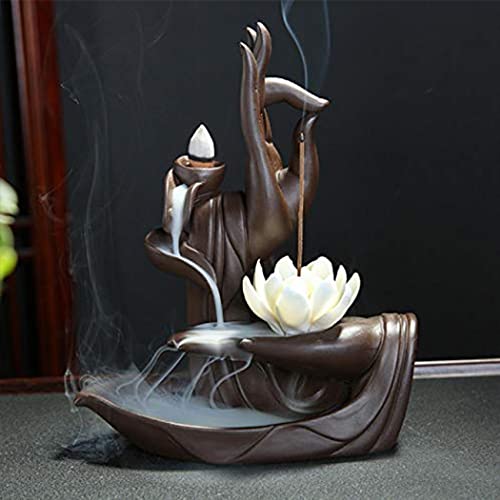 Zen Lotus Backflow Incense Burner with 20pcs Backflow Incense Cone, Home Ceramic Backflow Incense Cone Holder Burner