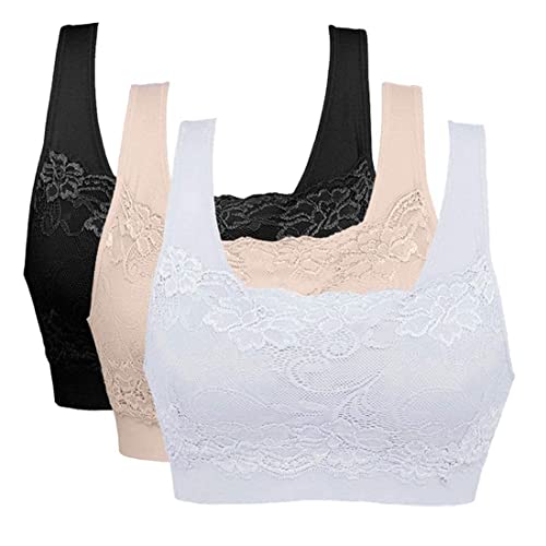 Litthing Women Sports Bra Seamless Comfortable Soft Breathable Ladies Lace Bras Removable Padded Tops Push up Underwear Packs for Yoga Fitness Exercise